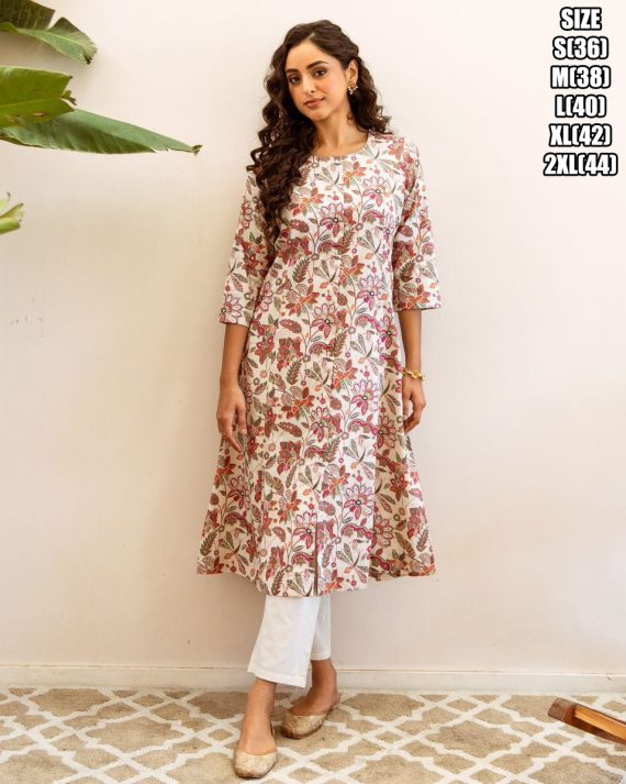 Women's Cotton Printed Straight Kurti With Pent Buy Online