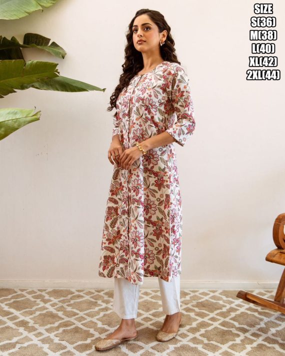 Women's Cotton Printed Straight Kurti With Pent Buy Online