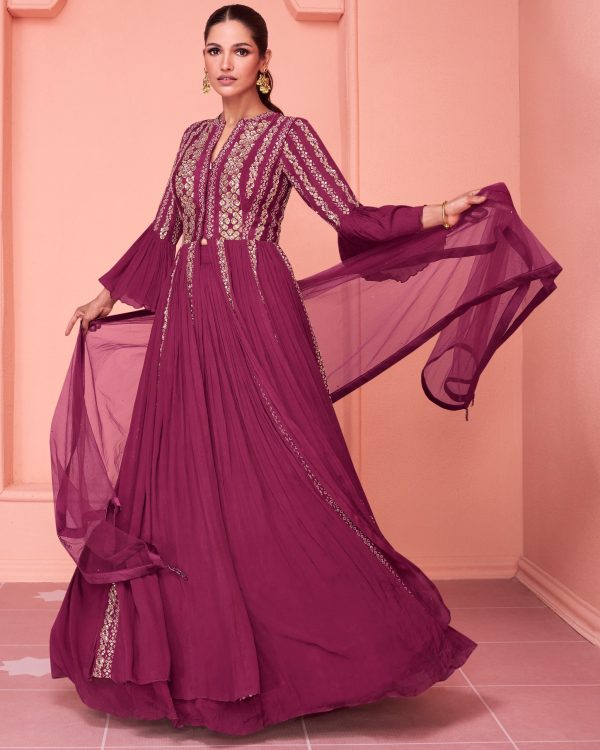 A Two Piece To Refresh Your Collections For Women's Wear Chinnon And Georgette Silk Readymade Traditional Outfits.