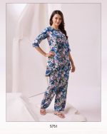 Women's Stylish Western Cord Set Trending Printed Work Cotton Top Pant Set