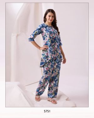 Women's Stylish Western Cord Set Trending Printed Work Cotton Top Pant Set