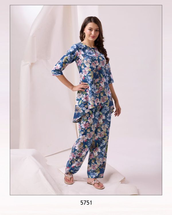 Women's Stylish Western Cord Set Trending Printed Work Cotton Top Pant Set