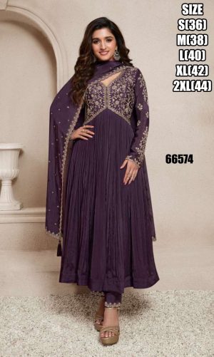 Latest Trending Occasional Wear Chinon Embroidery Worked Stitched Kurti With Pant & Dupatta