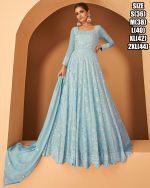 Women's Georgette Solid Floor Length Anarkali Gown With Embroidered Dupatta Set