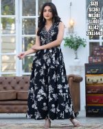 Stylish Floral Printed Sleeveless Casual Gown Maxi Ethnic Dresses