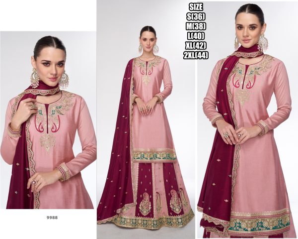 Women's Premium Silk Stitched Top With Skirt And Dupatta Embroidered Straight Kurta Dress, Indian And Pakistani Suit