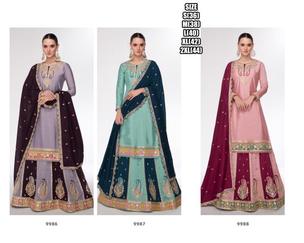 Women's Premium Silk Stitched Top With Skirt And Dupatta Embroidered Straight Kurta Dress, Indian And Pakistani Suit