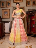 Party Wear Multi Coloured Leheriya Embroidered With Printed Organza Silk Lehenga Choli