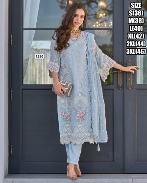 Beautiful Embroidered Work Soft Organza Kurti With Silk Pant Set For Women