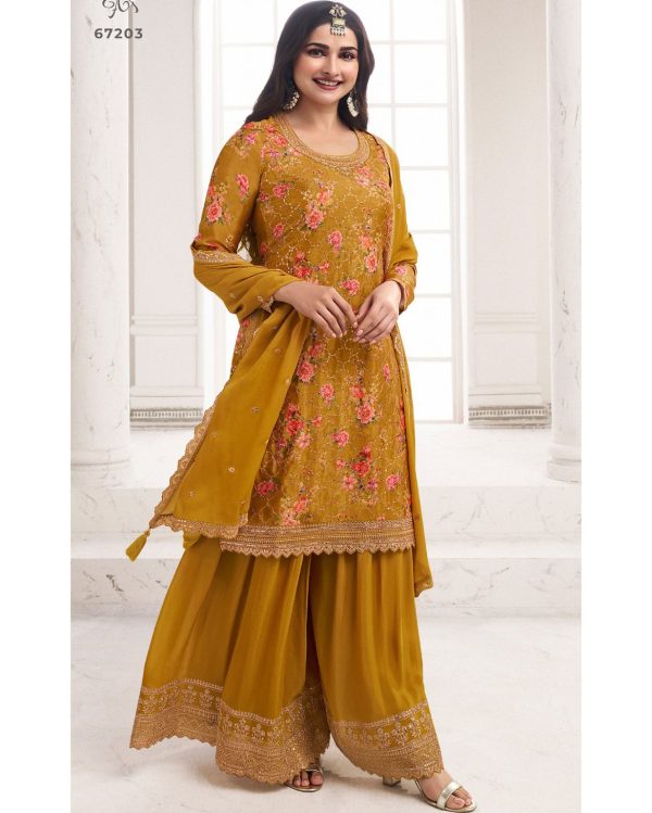 Fashionable Un-Stitched Many Colourful Salwar Kameez (Plazo Suit) With Embroidered Work