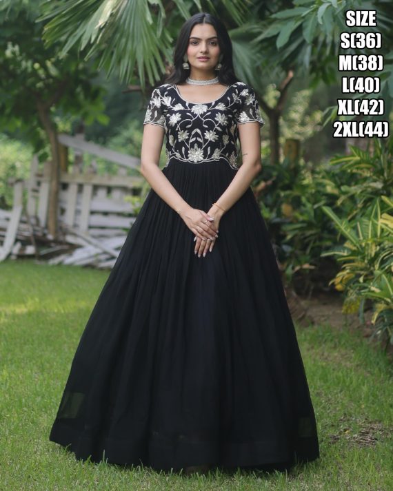 Faux Blooming With Coding Sequins Embroidered Party Wear Stitched Gown