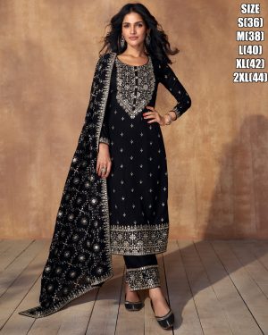 Black & White Embroidery Silk Straight Kurti With Pent And Designer Dupatta