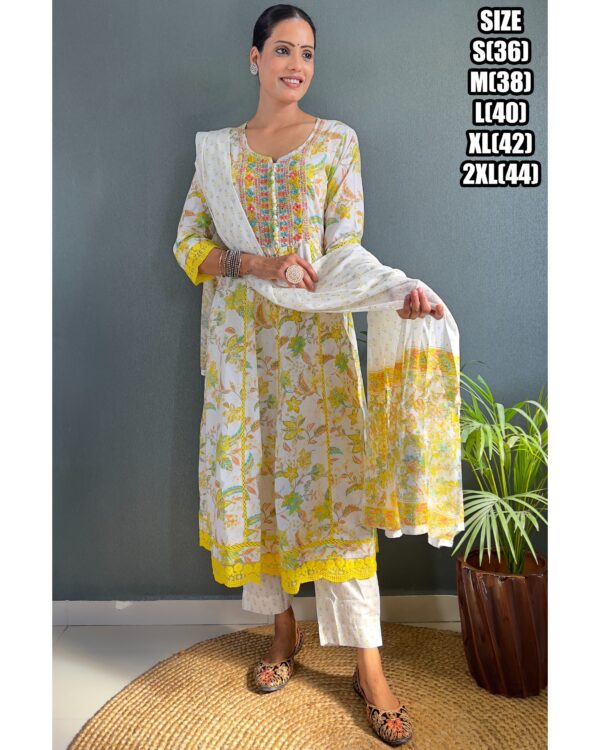 Designer Stitched Pure Lakhnavi Cotton With Flaired Kurti Pent Set, Women's Indian Clothing