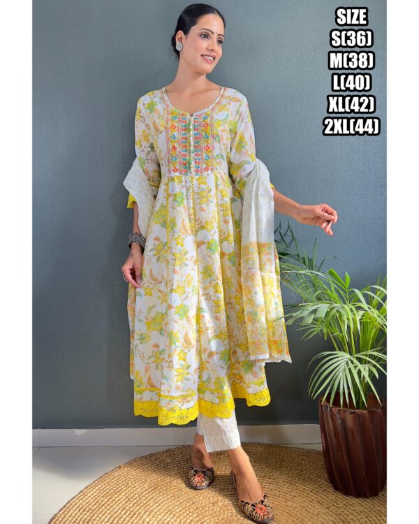 Designer Stitched Pure Lakhnavi Cotton With Flaired Kurti Pent Set, Women's Indian Clothing