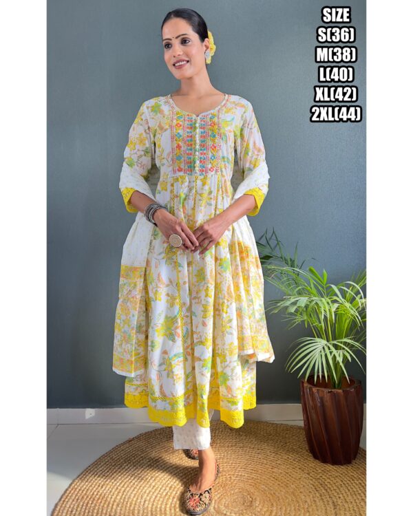 Designer Stitched Pure Lakhnavi Cotton With Flaired Kurti Pent Set, Women's Indian Clothing