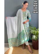 Designer Stitched Pure Lakhnavi Cotton With Flaired Kurti Pent Set, Women's Indian Clothing