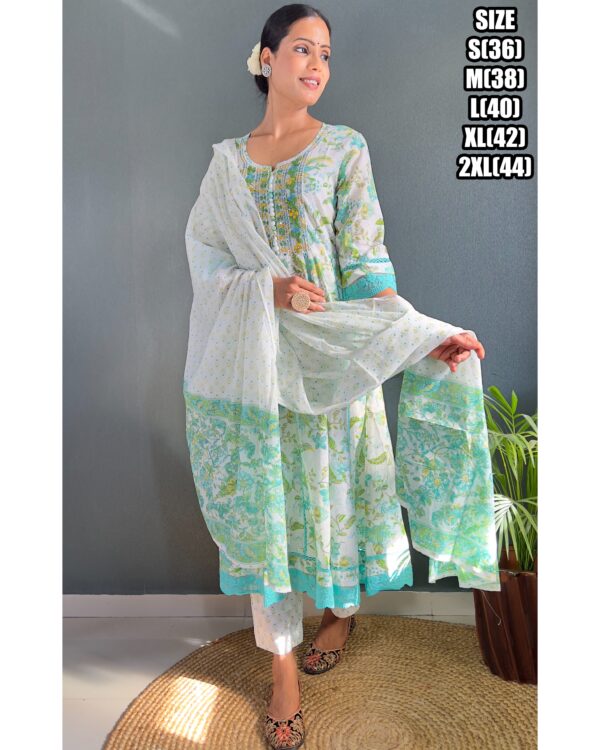 Designer Stitched Pure Lakhnavi Cotton With Flaired Kurti Pent Set, Women's Indian Clothing