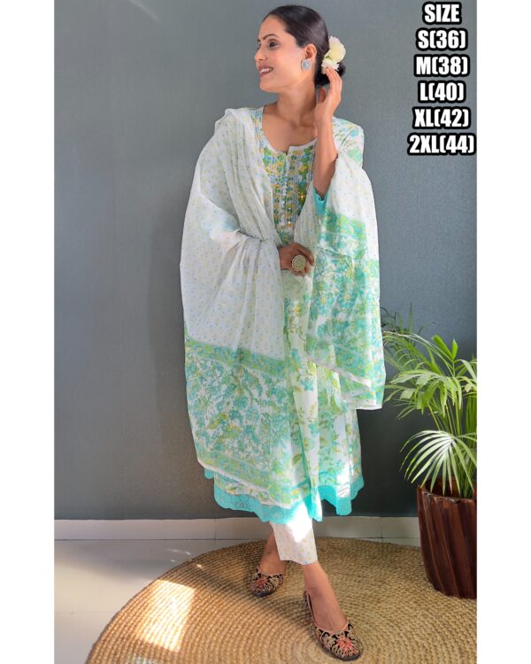 Designer Stitched Pure Lakhnavi Cotton With Flaired Kurti Pent Set, Women's Indian Clothing