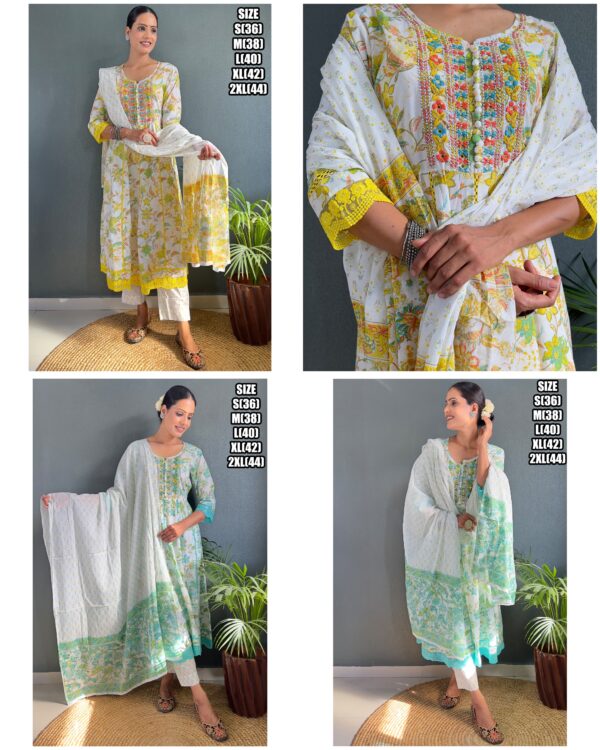 Designer Stitched Pure Lakhnavi Cotton With Flaired Kurti Pent Set, Women's Indian Clothing