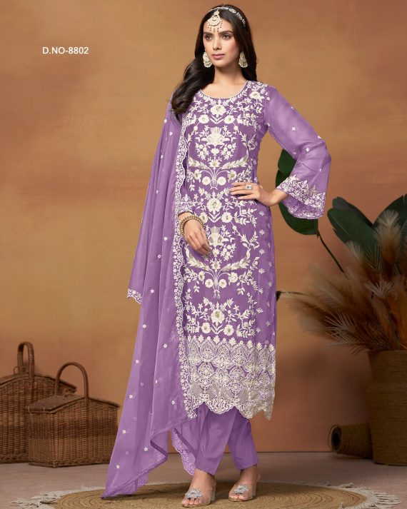 Trendiest Salwar Suit Set, Women's Wear Organza Embroidery Kurti Pent With Dupatta