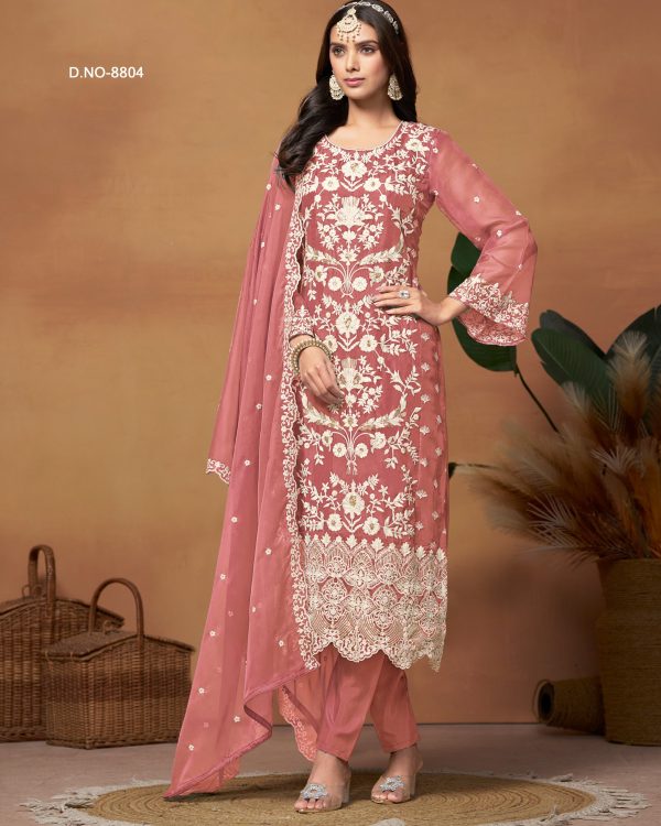 Trendiest Salwar Suit Set, Women's Wear Organza Embroidery Kurti Pent With Dupatta