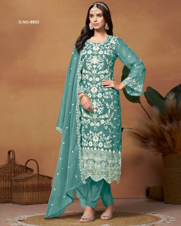 Trendiest Salwar Suit Set, Women's Wear Organza Embroidery Kurti Pent With Dupatta