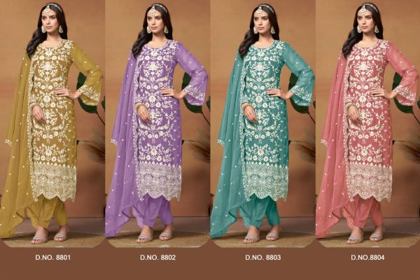 Trendiest Salwar Suit Set, Women's Wear Organza Embroidery Kurti Pent With Dupatta