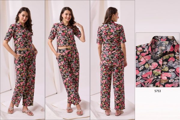 Women's Stylish Western Cord Set Trending Printed Work Cotton Top Pant Set