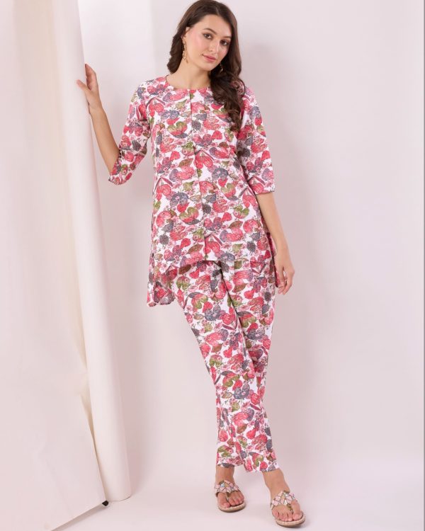 Women's Stylish Western Cord Set Trending Printed Work Cotton Top Pant Set