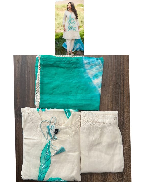 Floral Embroidered With Beautiful Handwork Pure Cotton Flair Kurti Set