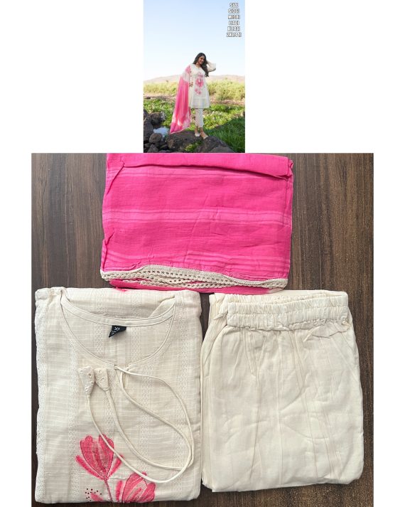 Floral Embroidered With Beautiful Handwork Pure Cotton Flair Kurti Set