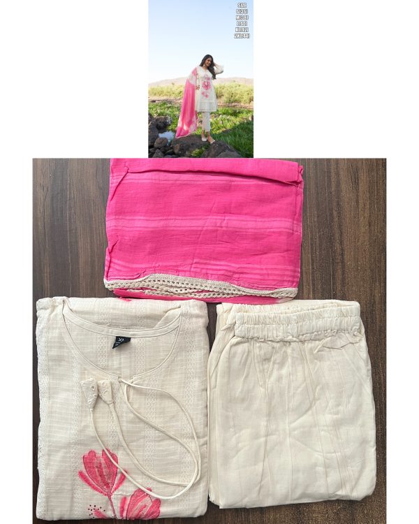 Floral Embroidered With Beautiful Handwork Pure Cotton Flair Kurti Set