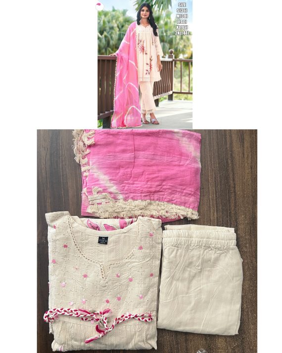 Floral Embroidered With Beautiful Handwork Pure Cotton Flair Kurti Set