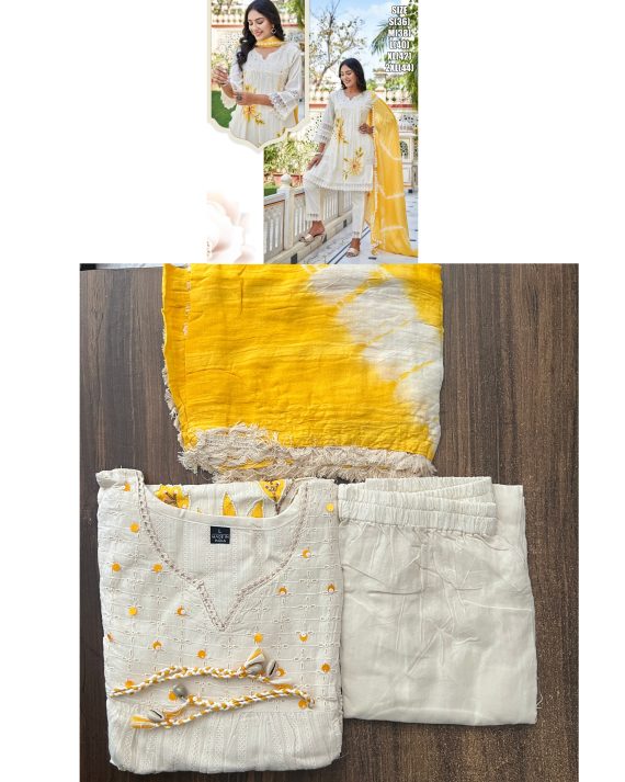 Floral Embroidered With Beautiful Handwork Pure Cotton Flair Kurti Set