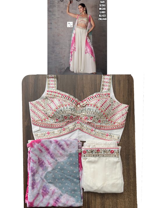 Three Piece Collection Wedding Wear Gerogette & Viscos Jacquard Silk Embroidered Shrug Set For Women