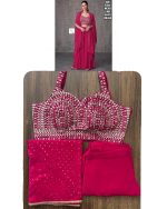 Three Piece Collection Wedding Wear Gerogette & Viscos Jacquard Silk Embroidered Shrug Set For Women