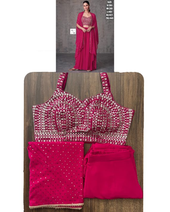 Three Piece Collection Wedding Wear Gerogette & Viscos Jacquard Silk Embroidered Shrug Set For Women