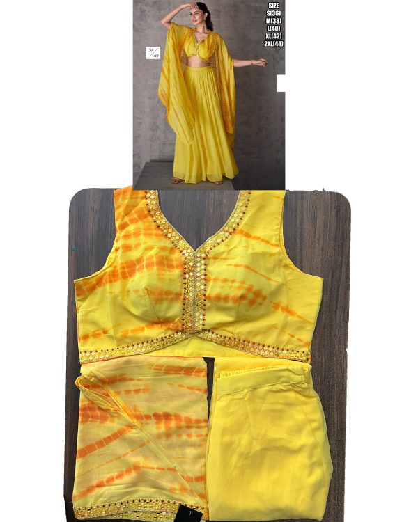 Three Piece Collection Wedding Wear Gerogette & Viscos Jacquard Silk Embroidered Shrug Set For Women