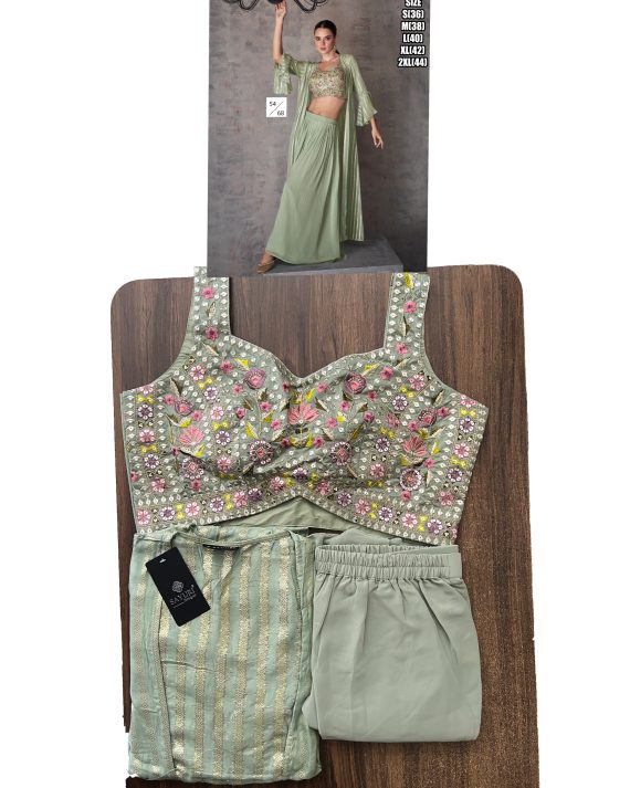 Three Piece Collection Wedding Wear Gerogette & Viscos Jacquard Silk Embroidered Shrug Set For Women