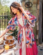 Heavy Mirror Work And Digital Printed Midi Dress With Designer Kaftan Jacket