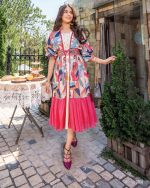Heavy Mirror Work And Digital Printed Midi Dress With Designer Kaftan Jacket