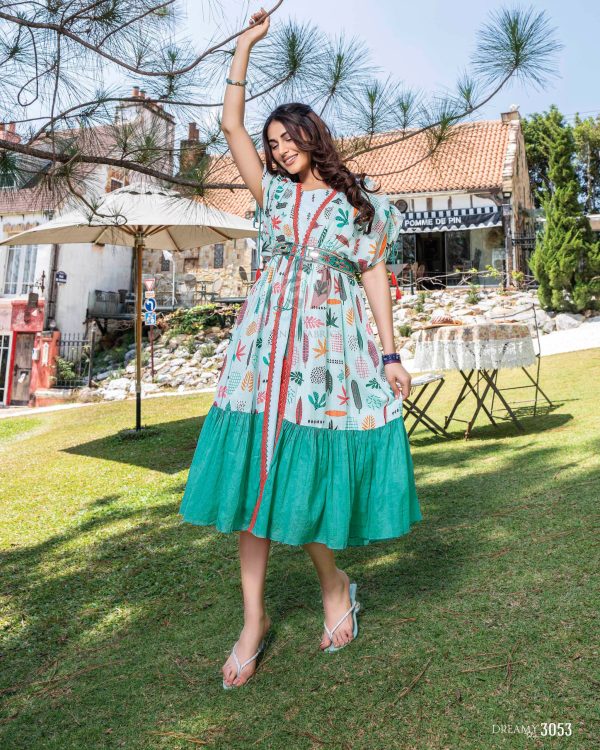 Heavy Mirror Work And Digital Printed Midi Dress With Designer Kaftan Jacket