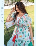 Heavy Mirror Work And Digital Printed Midi Dress With Designer Kaftan Jacket