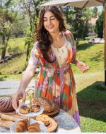 Heavy Mirror Work And Digital Printed Midi Dress With Designer Kaftan Jacket