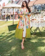 Heavy Mirror Work And Digital Printed Midi Dress With Designer Kaftan Jacket