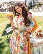 Heavy Mirror Work And Digital Printed Midi Dress With Designer Kaftan Jacket