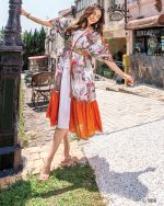 Heavy Mirror Work And Digital Printed Midi Dress With Designer Kaftan Jacket