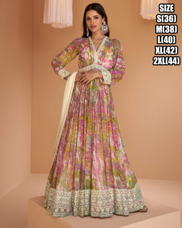 Ethnicrang Embroidered Georgette Exclusive Designer Anarkali Gown With Net Dupatta