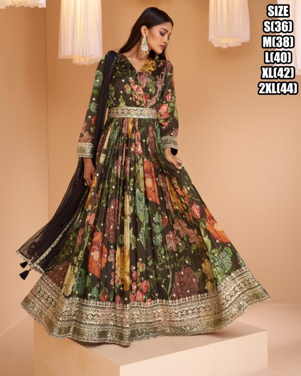 Ethnicrang Embroidered Georgette Exclusive Designer Anarkali Gown With Net Dupatta