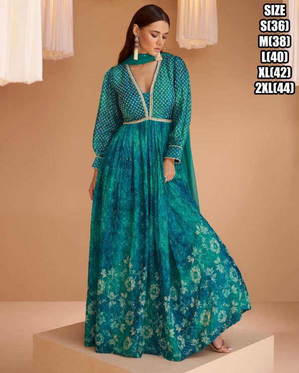 Ethnicrang Embroidered Georgette Exclusive Designer Anarkali Gown With Net Dupatta